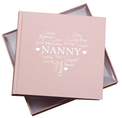 Nanny Word Heart Memories Photo Album, Holds 50 6x4 inch Photos, 18.5x19.5cm, Pink