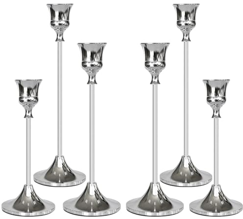 Showin Candlestick Holders Silver, 6 Packs Taper Candle Holder for Candlesticks, Candle Sticks Holder Decor for Home Decor