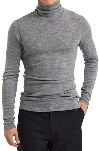 DILLING Haut à col roulé en Laine mérinos Bio pour Homme - Gris chiné L