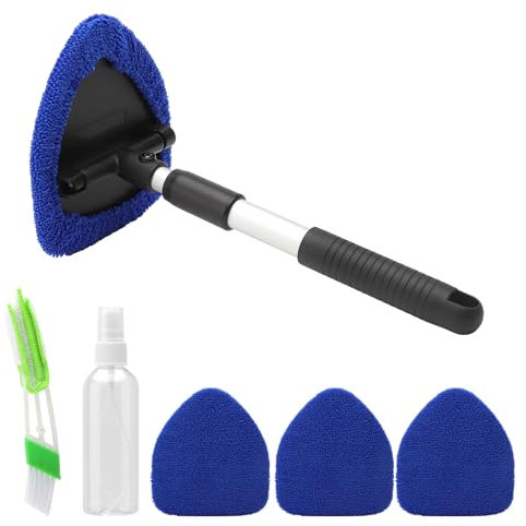 APOMOONS Kit de Nettoyage pour Vitres de Voiture, Nettoyant Voiture Nettoyeur Vitre avec 4 Tapis en Microfibre Tampons en Microfibre Flacon Pulvérisateur Brosse pour Climatisation, Rotatif à 180 °