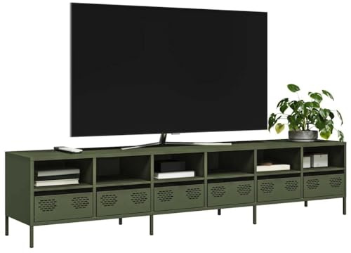Homgoday Mobile TV Verde Oliva 202x39x43,5 cm Acciaio Laminato a Freddo, Mobile Porta TV Mobiletto Basso per TV per Tavolino da Salotto Industriale Supporto TV Soggiorno M-3307159