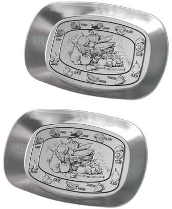 Piatti per la cena, 2 pz piatti da cucina da campeggio in metallo, piatto di frutta in metallo retrò snack 10.2x6.7 x1.6in per biscotti alla frutta per insalata barbecue (Stile di frutta vegetale)