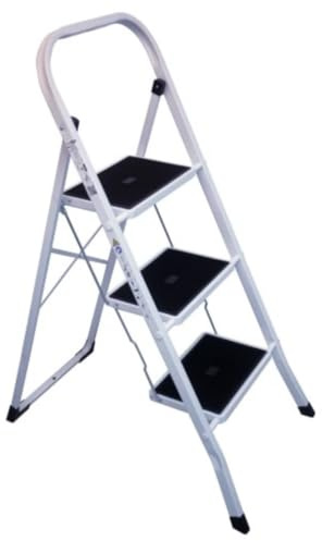 Pedana pieghevole a 3 livelli, stabile scala domestica fino a 150 kg, pieghevole, piedini antiscivolo, salvaspazio e sicura (bianco e nero)