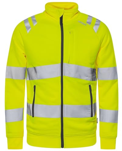 DURUS WORKWEAR Mens Hi Vis Sweatshirt Zipper Jacket – UV Protection, Breathable Recycled Fabric, Reflective, Zip Pockets – Orange – Yellow – XS-4XL (UK, Alpha, M, Regular, Regular, Hi Vis Yellow)