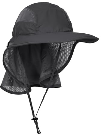 WANYING - Sombrero unisex con protección UV y protección para el cuello, de 12 cm de borde ancho, para actividades al aire libre - para perímetro de cabeza de 56-62 cm, antracita, 56-62