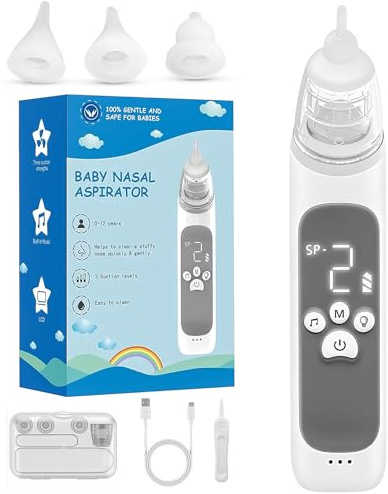DEUKNICE Electric Baby Nasal Aspirator, Baby Nose Cleaner, Baby Nose Sucker Vacuum Cleaner, Rechargeable Nose Cleaner with 3 Silicone Nozzles and 3 Suction Levels, Gray