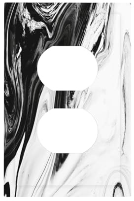 White and Black Marble 1 Gang Duplex Receptacle Wall Plate Modern Neutral Minimalist Abstract Grey Ombre Art Ink Textured Decorative Outlet Covers Decorator Light Switch Faceplate Plug Socket Cover