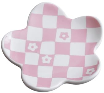 Plateau à bijoux en céramique en forme de fleur - Petit support de bague - Esthétique - Plat à bijoux élégant - Plateau moderne décoratif pour clés - Bol pour la maison - Rose et blanc 1