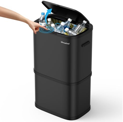 lovewind Mülleimer, 60L Edelstahl Mülleimer Metall Recyclingbehälter-Werkzeugfreie Montage, Schwarz, für Plastikflaschen & Haushaltsabfälle, Großer Abfalleimer mit Deckel