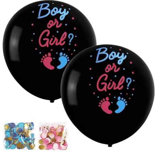 2Pack 36In Gender Reveal Party Balloon with Confetti, Baby Decorations Large Latex with Pink and Blue Confetti Pins and Ribbon for Baby Reveal Party Supplies Gender Reveal Balloon Box Celebration