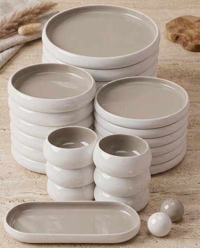 BAVARY Set Piatti 6 Persone Chubby 27 Pezzi – Servizio Piatti Con Piatti Moderni E Piatti Colorati – Set Di Piatti In Porcellana – Servizio Piatti Moderni Premium – Piatto Porcellana – Set Cucina