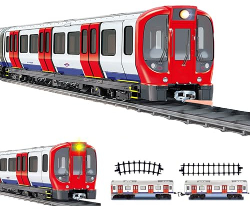 Electric Train Set for Kids,17 PCs London Train Toy with Carriages,Vintage Steam Train with Light & Sounds,Battery Operated Underground Tube London Railway Model Gift Set for Children 3+ Years (A)