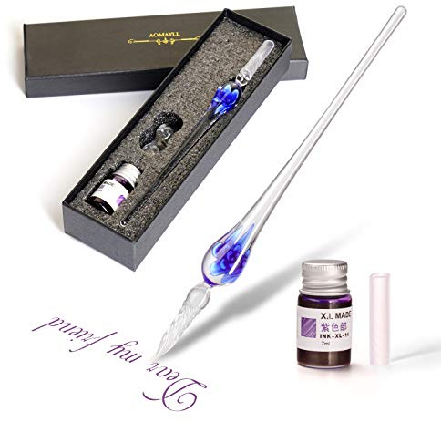 Aokuy Handgjord Dip Pen av glas, glaspennor, set, kalligrafipenna, skriva, för gratulationskort, signaturer, teckning, skrivning.
