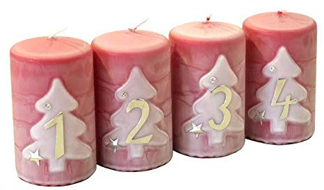 Moderne Adventskerzen mit Zahlen – 4er Set - Höhe 10cm / Ø 6cm - Kerzenset Weihnachten - Dekoration Weihnachten (Rubin) Unparfümiert