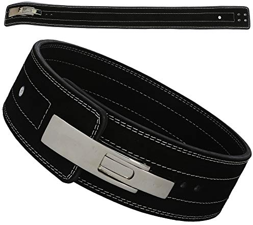 Schwerer Gewichthebergürtel aus Leder mit Hebelgriff, für Fitnessstudio, Training, Powerlifting Hebelschnalle 10 mm Lendenwirbelstütze und 10 mm dick (schwarz, Größe M 76,2 91,4 cm)