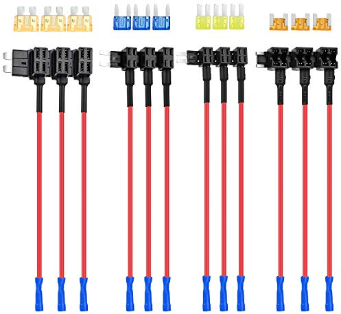 Nilight 12 Pack 12V Car Add-a-Circuit Fuse Tap - Standard Mini Micro & Low Profile Fuse Taps (4 Types: ATO, ATC, ATM, APM) for Cars, Trucks, Boats