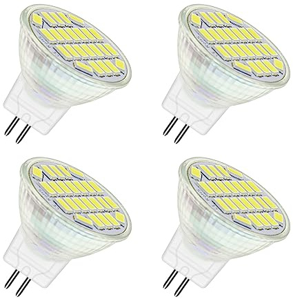 Akynite Focos LED MR11 GU4 12V 4W Luz Fria 6000K, 120°, 400LM, 35mm MR11 35W Halógena Equivalente, CA CC 12V-24V GU4 Foco LED para Campana Extractora Caravana, No Regulable, pack de 4