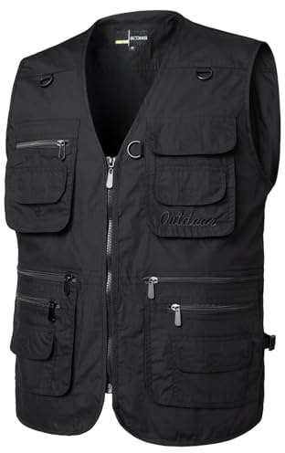 Yukirtiq Uomo Gilet da Pesca Giubbino Smanicato ad Asciugatura Rapida Gilet da Lavoro Reporter Gilet da Caccia Fotografi Giacche Gilet da Safari con Multitasche, Nero, 4XL