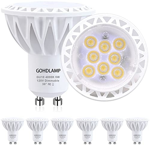 GOHDLAMP 6 Pack GU10 LED Birnen Dimmbar 450LM, 4000K Daylight White GU10 Birne Ersatz Strahler Birne für Track Lighting, 50W Äquivalent LED-Lampen für Küche Wohnzimmer Schlafzimmer