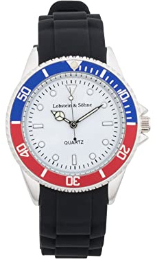Lobstein & Söhne® Armbanduhr 12-Stunden Analog-Ziffernblatt, Wasserdicht bis 3 ATM, Verstellbarer Verschluss, inkl. Batterie und Verpackung, für Mode und Freizeit (Konstantin - blau/rot)