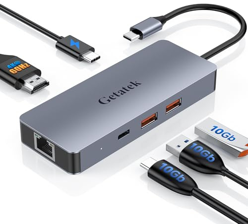 USB C Ethernet Hub, 6-in-1 USB C Multiport Adapter with 4K@60HZ HDMI,10Gbps USB C and 2 A Data Ports, 100W PD Charging, RJ45, Suit for MacBook/Dell/Lenovo,iPhone 15, iPhone 15 Pro Max