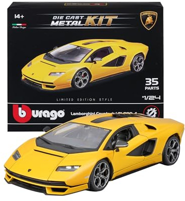 Bburago - Lamborghini Countach modellbyggsats - Realistisk bilmodell i skala 1:24, Officiell Lamborghini-licens, Rekommenderad ålder 14+ år