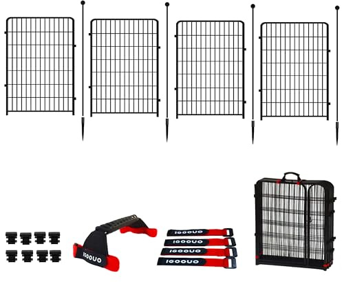 IGOOUO Dog Playpen Outdoor for Medium/Large Dogs 36'' High,4 Add-on Heavy Duty Dog Playpen Panels with Rustproof and Sturdy Stakes, 3ft Dog Fence for RV Camping