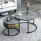 SogesHome Satztische Set 2er Elegantes zweiteiliges Couchtisch Set Stapel Kaffeetisch Beistelltisch Sofatisch Platte aus grauem Marmorplatte & Schubladen aus Massivholz, Grau und Schwarz