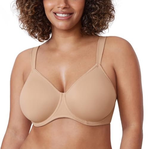 Delimira Women's Non-Padded Minimiser Bras Full Coverage Seamless Underwire Plus Size Smooth T Shirt Bra Taupe Tan 38F