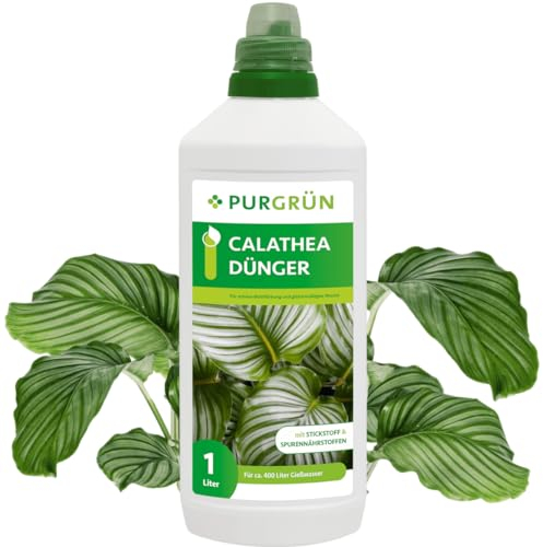Purgrün® Calathea-Dünger 1 Liter – Schnell wirksame mineralische Rezeptur – Premium-Flüssigdünger mit Spurennährstoffen – NPK 10+4+6 – Stärkt die Widerstandskraft – Für eine intensive Blattfärbung
