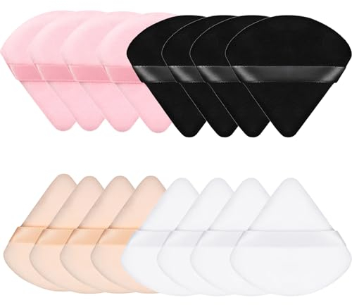16 Stück Powder Puff,Puderquaste Dreieck,Kosmetik Puder Puff, Waschbar Wiederverwendbar Puderquaste,Nass Trocken Make up Werkzeug für Loses Puder oder Foundation Rouge