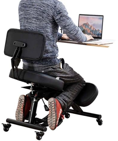 YOOTMEEN Balance Stuhl mit Rückenlehne, Kniestuhl mit Rollen, Verbesserung der Sitzhaltung mit Einstellbarer Höhe und Winkel, YDM-1458-2DF