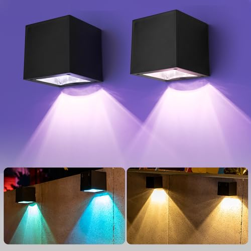 Applique Murale Solaire Extérieure, 2Pack Lampes Solaires pour Jardin Extérieur avec 2 Modes d'Éclairage, Applique Murale Étanche IP65 Lampes Solaires Lampe de Clôture pour Mur Patio Jardin Clôtures