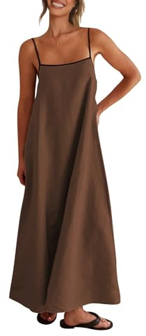 Shy Velvet Women's 2026 Summer Linen Maxi Dress Contrast Spaghetti Strap Dress Backless Casual Party Beach Dresses