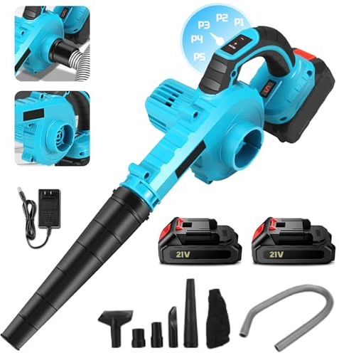 Soplador de hojas, soplador portátil inalámbrico a batería, soplador de hojas eléctrico inalámbrico de 21 V, soplador de hojas portátil a mano, control de 5 velocidades, para patio, césped (2