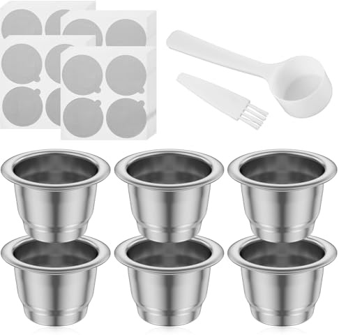 108 capsule di caffè riutilizzabili, in acciaio inox, 37 x 24 mm, facili da usare con pennello, filtro di ricambio per French Press con cucchiaio, capsule per espresso