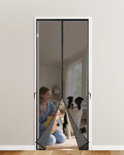 HOMGEN Mosquitera Puerta Magnética 80x200cm- Cierre Automático con 4 Imanes Poderosos & Cinta Mágica, Sin Perforaciones Incluye Bolsa de Almacenamiento para Patio/Balcón/Dormitorio