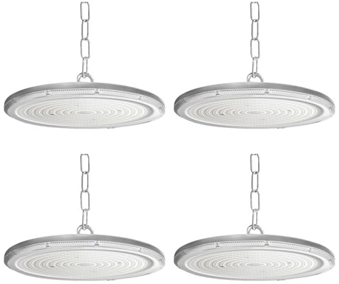 Fosingut UFO LED Lámpara de Alta Bahía 400W,Focos LED Interior Techo 6500K Blanco Frío,IP65 Impermeable Naves Industrial High Bay Lámpara,Campana Iluminación de Almacén para Fábrica,Garaje,Taller-4pcs