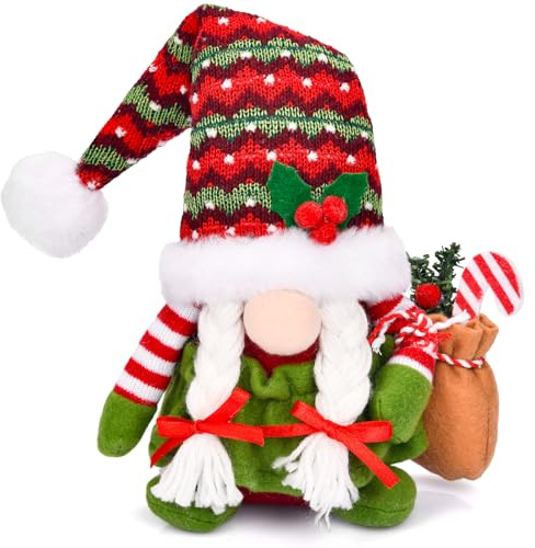 JOYSAL Gnomi Natalizi, Decorazioni Natalizie Gnomi, 34 cm di Altezza Babbo Natale Gnomo per Decorazioni Natalizie, Fantastica Idea Decorativa per l'inverno e Il Natale - Stile Treccia a Strisce