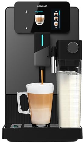 Cecotec Cafetera Superautomática Cremmaet Latte Touch. 19Bares, Thermoblock, 12 Bebidas, 4 Perfiles, Agua 1.1L y 400ml Leche, Pantalla TFT, Molinillo Cónico, Limpieza Automática, Altura Regulable