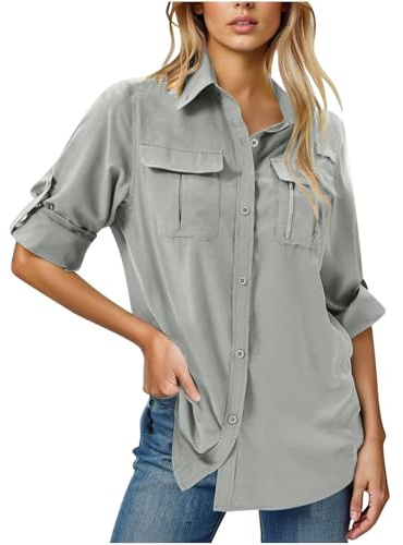 PODOLIXIA Chemise à manches longues pour femme - Vêtement safari - Séchage rapide - Décontracté - Protection UV UPF50+ - Chemise fonctionnelle pour l'extérieur - Pour la pêche, le safari, les voyages