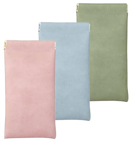 3 Pack Leather Eyeglasses Case PU Soft Sunglasses Pouch for Women, Portable Squeeze Top Women's Glasses Cases