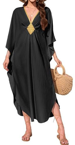 MAKABO Kaftan Black Dresses for Women Summer Caftans Moo Moos Mumus Beach Lounge Maxi Golden Dress Minimalist Outfits