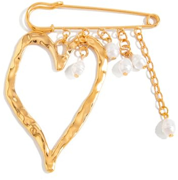 BSLVWG Broche de perle, pull châle chapeau clip encolure broches en métal cœur perle tassel broches pour les femmes couvrir boutons de décoration pantalon serrateur de taille broc (Or Coeur)
