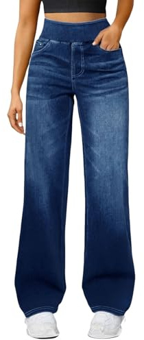 Elastic Waist Jeans for Women Wide Leg Jeans for Women Elasticated High Waisted Casual Baggy Trousers Going Out Fashion Pull On Pants Work Stretchy Denim Pants 2026 Boyfriend Streetwear Clothes