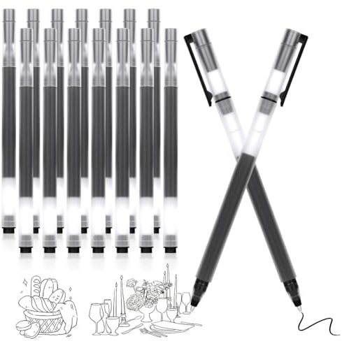 AOOHA Bolígrafos Roller de Tinta de Gel, 16 Bolígrafos de Tinta de Gel Negra de 0.5 mm, Secado Rápido,Impermeable para Escribir, Dibujar y Delinear, Oficina, Hogar, Escuela
