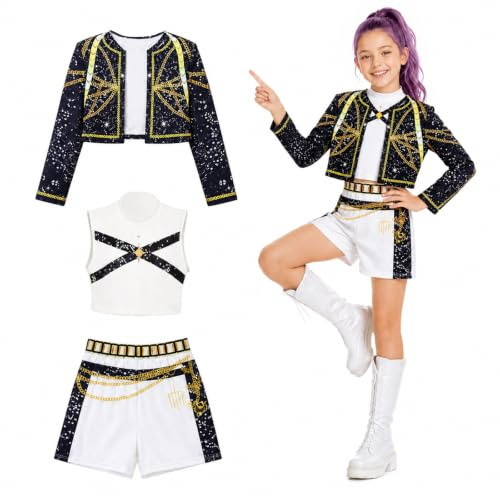 BORISCA 3PCS Demon Hunters Costume for Kids Girls Cosplay(150)