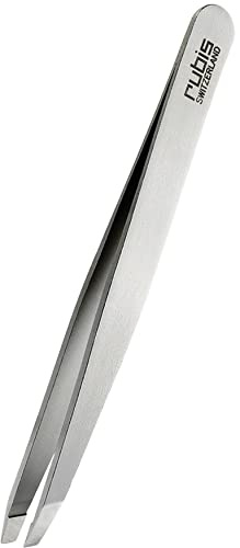 Rubis clásico - Pinzas de Depilar Profesionales - Pinza de Acero Inoxidable - Depilacion de Gran Precision para Cejas y Pelo Facial (oblicua / slant)
