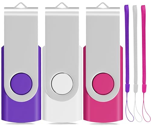 Memory Stick 32GB 3 Pack USB 2.0 Thumb Drive Swivel Design Pen Drive Fold Computer Storage (White/Pink/Purple)