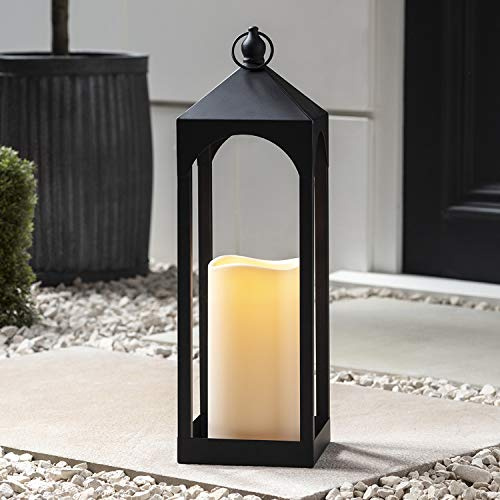 Lights4fun 50cm Extra-Large Black Metal Outdoor LED Candle Lantern – Battery-Operated with Flickering Warm White TruGlow®, Timer & Weatherproof Design for Garden Parties, Pathways or Indoor Décor